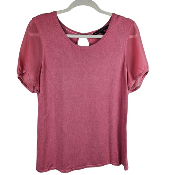 White House Black Market Sweaters - White House Black Market Womens Knit Top Pink Sheer Sleeve Keyhole Back L